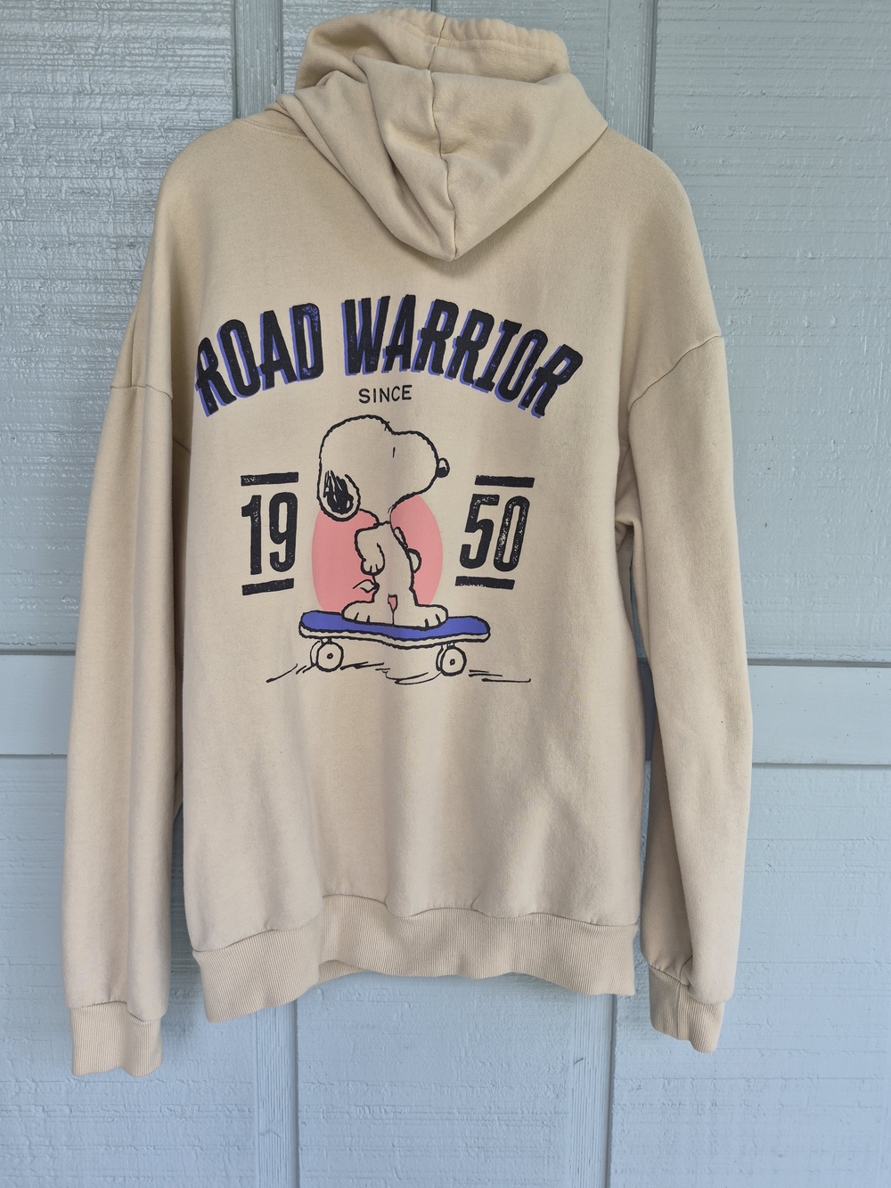 Peanuts Beige 'Road Warrior' Since 1950 Hoodie with Snoopy Skate Graphic